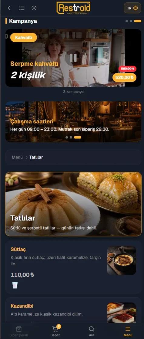 QR Menü kampanya görünümü